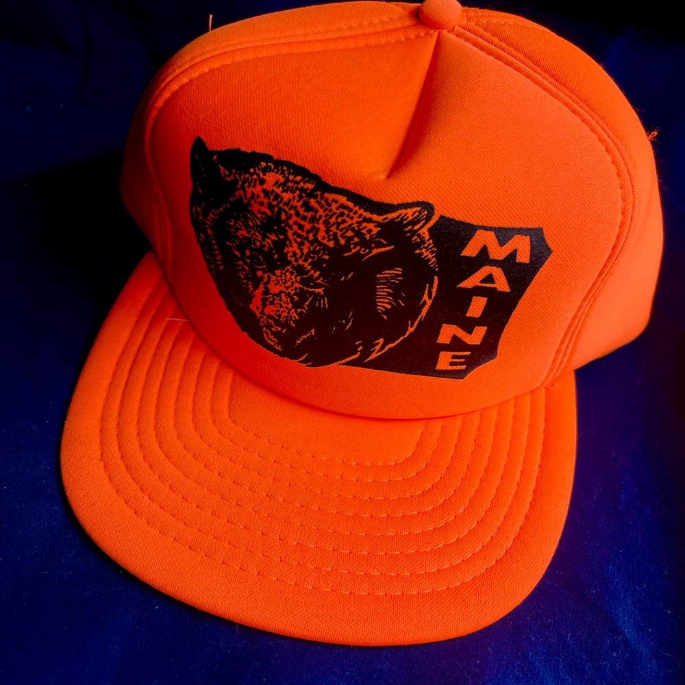 Vintage Speedway Maine Trucker Hat Orange Bear Y2K Snapback